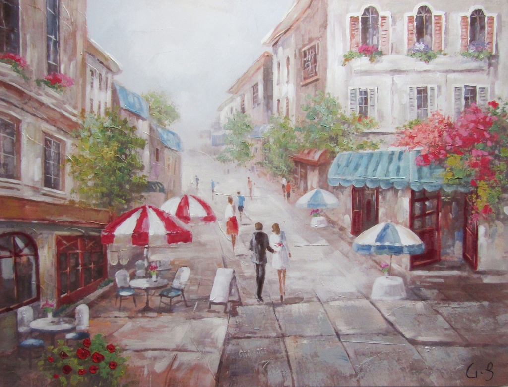 [PXYW680/1095H] OIL ON CANVAS PARIS STREET SCENE 900X1200MM