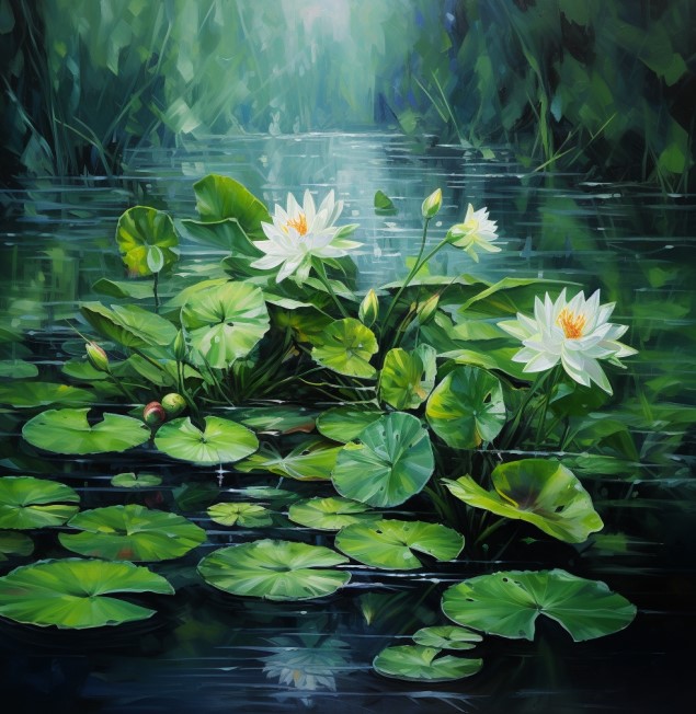 [PXM151] PRINT ON CANVAS WATERLILIES FLOWERS  1200X800MM