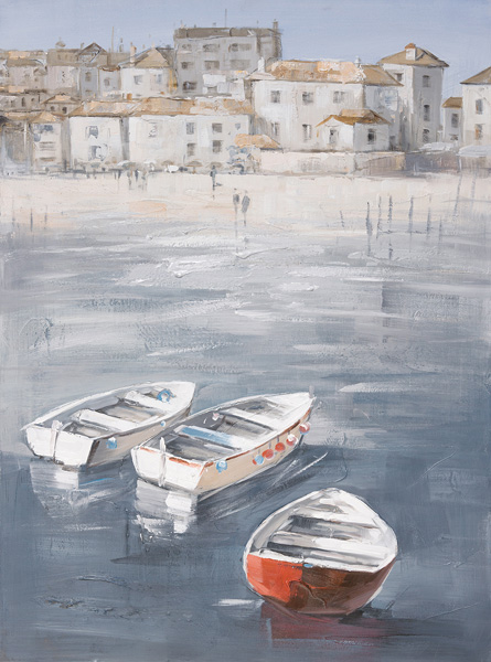 [PXYW607] Oil On Canvas Boats Harbour Scene 800X1000mm