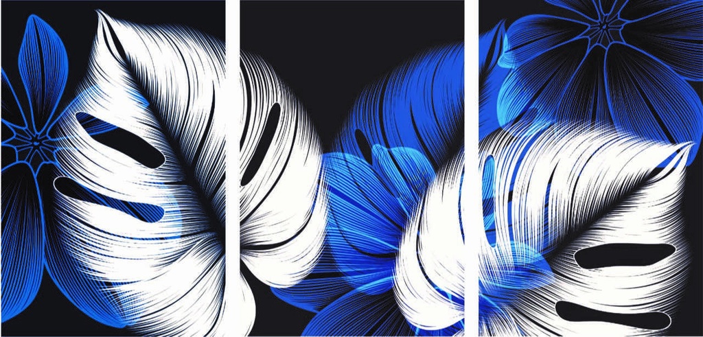 [MF113] Print On Canvas Blue Leaves 450X970mm