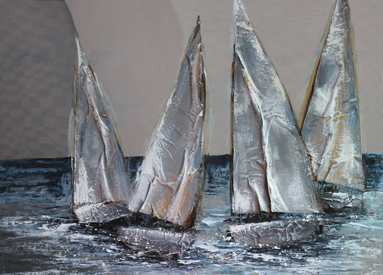 [HA125] Oil On Canvas Boats 900X1200mm