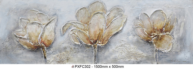 [PXFC302] Oil On Canvas Flowers (1500Canvas1500X500)