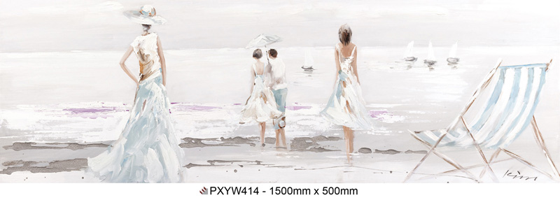 [PXYW414] Oil On Canvas Ladies On Beach 500X1500mm