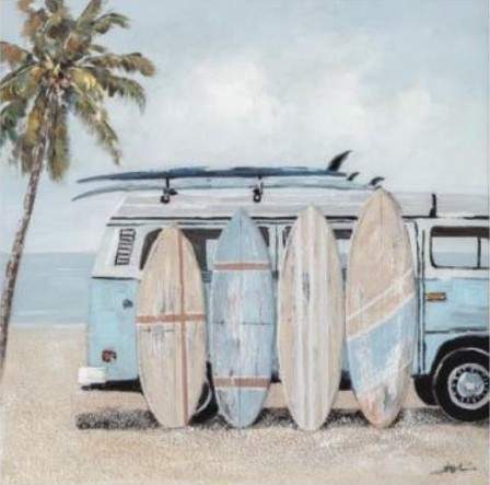 [PXYW720B] OIL ON CANVAS BEACH KOMBI SURFBOARDS 1000X1000MM