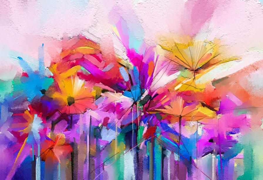 [MF090] PRINT ON CANVAS  COLOURFUL ABSTRACT FLOWERS II 1200X800MM